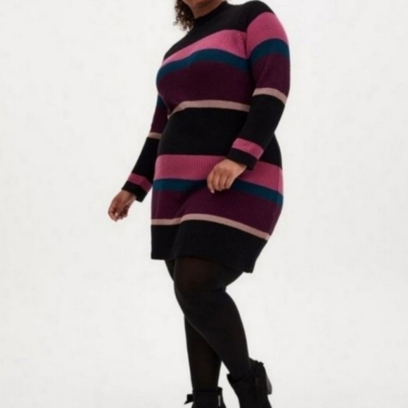 🍁🍂NWOT TORRID 2 Multicolor Stripe Mock Neck Sweater Dress - Picture 1 of 5